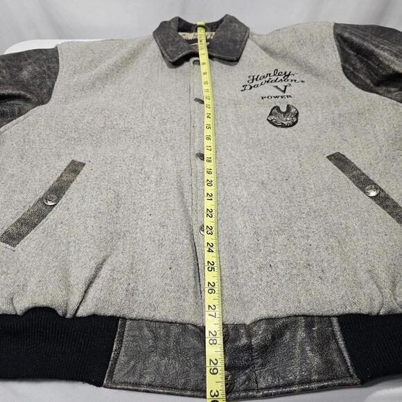 Harley Davidson Men Leather Jacket V Power Motorcycles Spell Out Logo Zip Coat L - Picture 14 of 15